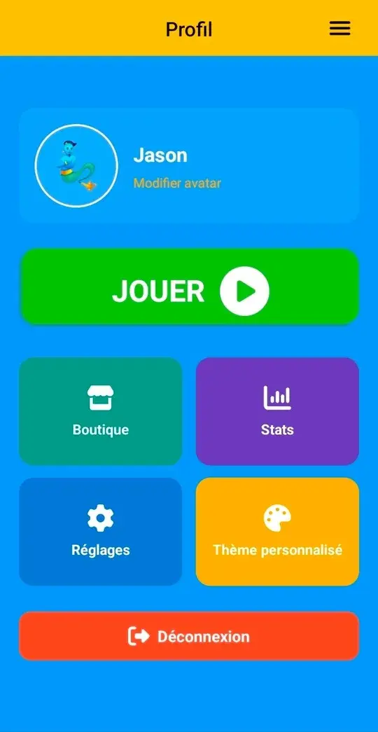 Écran de l’application DASH